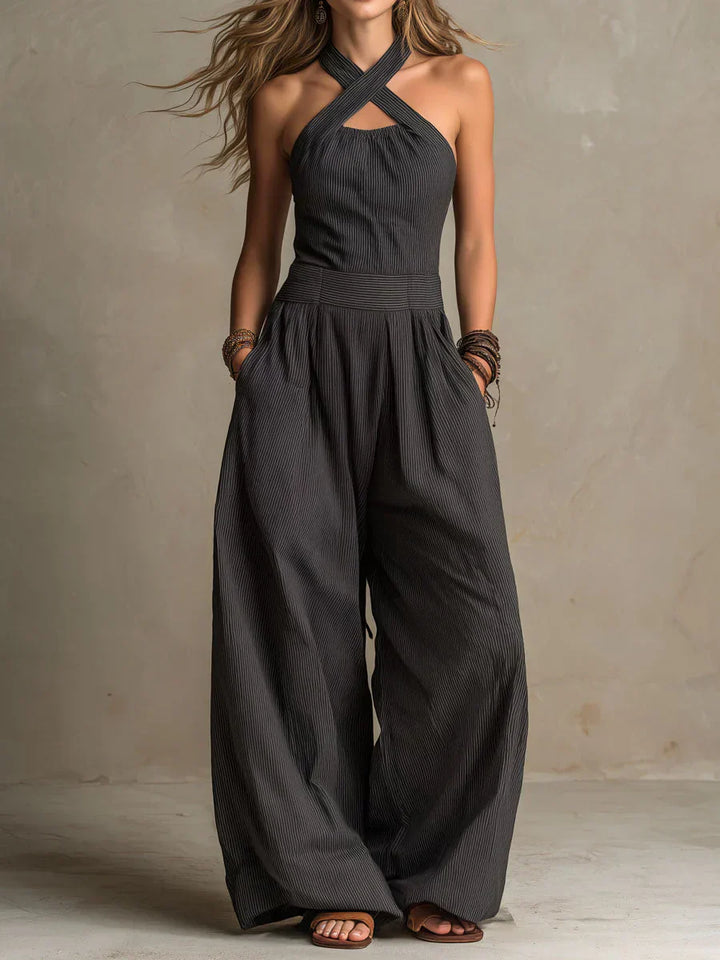 Bianca | Linnen en katoen jumpsuit met elegante kruissluiting
