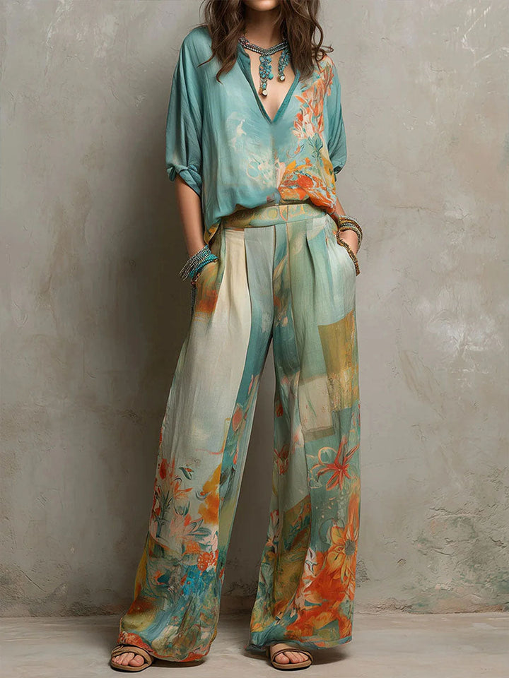 Chiara - Elegante set met bloemenprint en brede broek