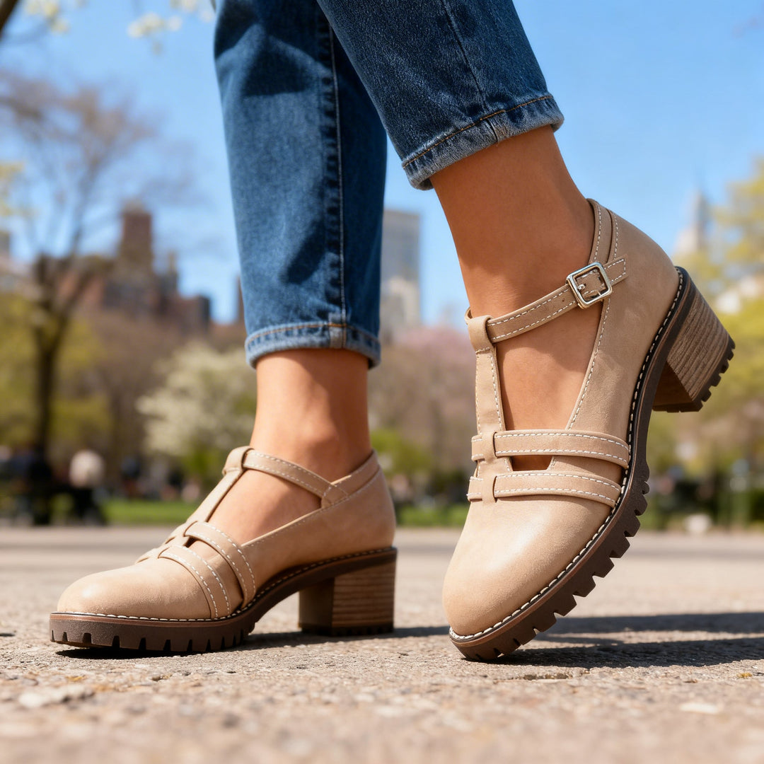 Romilly | Dames T-Strap Block Hak Loafer