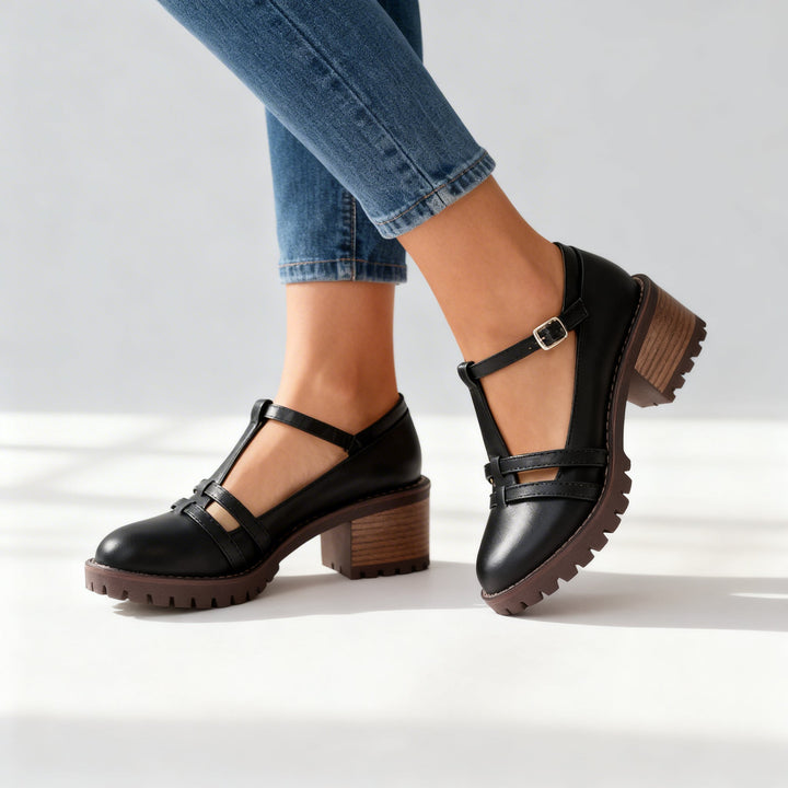 Romilly | Dames T-Strap Block Hak Loafer