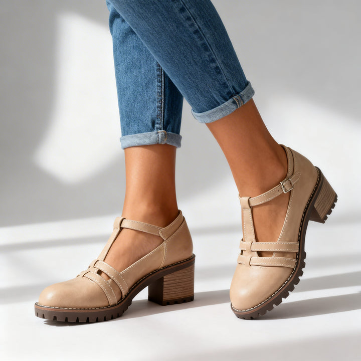 Romilly | Dames T-Strap Block Hak Loafer