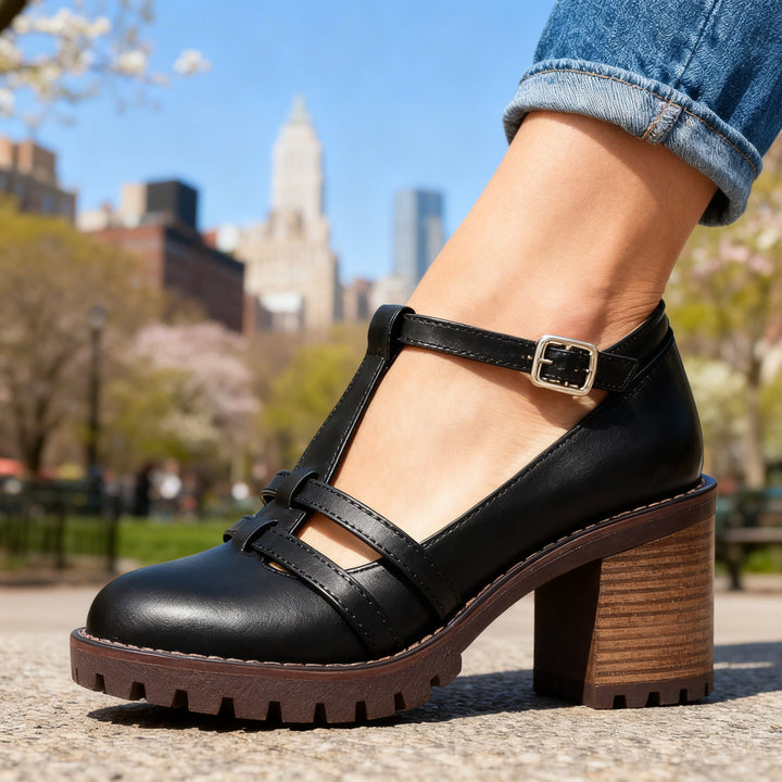 Romilly | Dames T-Strap Block Hak Loafer