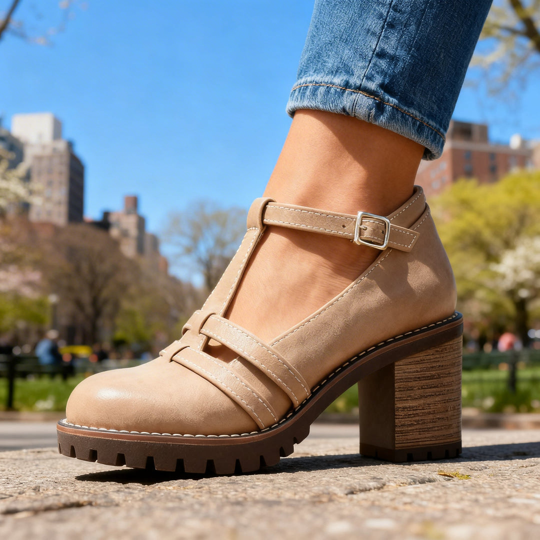 Romilly | Dames T-Strap Block Hak Loafer