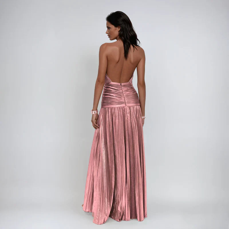 Emma | Halter Jurk met Open Rug in Metaalkleur