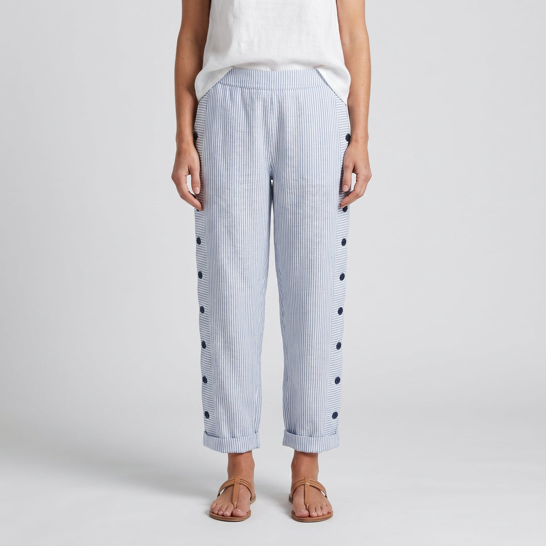 Tess | Gestreepte Paneel Knop Broek