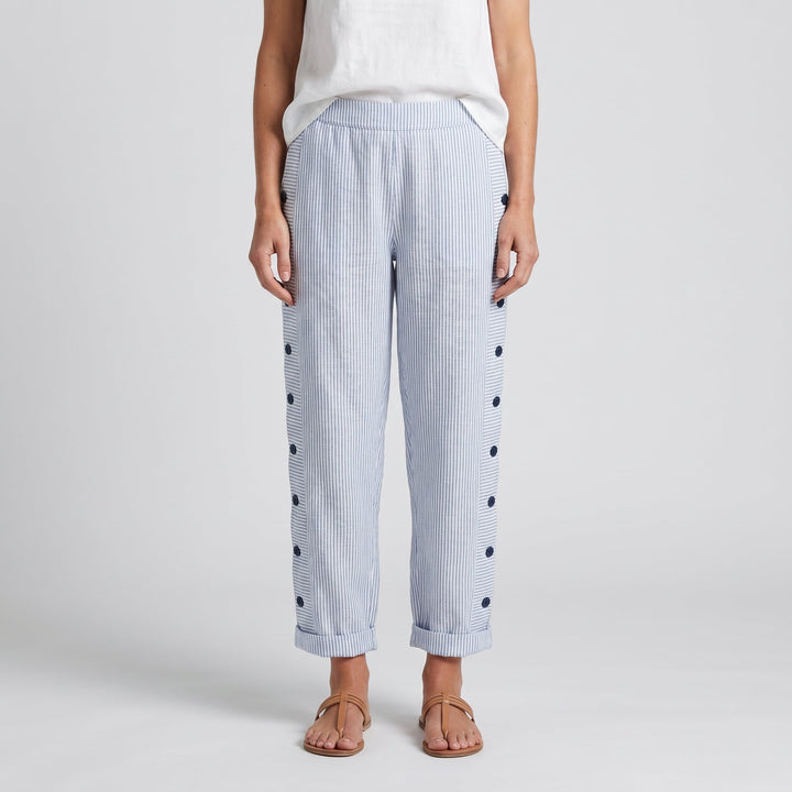 Tess | Gestreepte Paneel Knop Broek