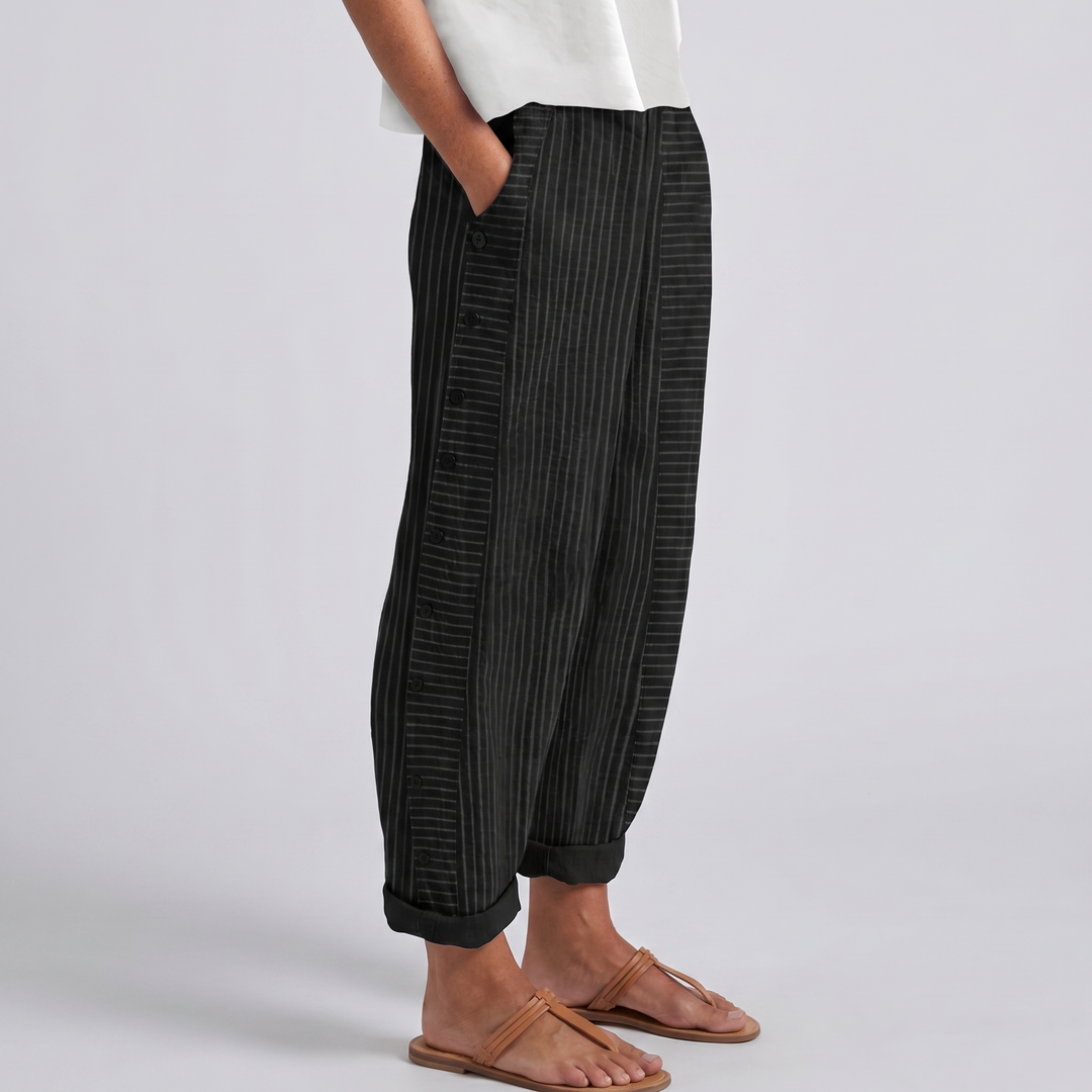 Tess | Gestreepte Paneel Knop Broek