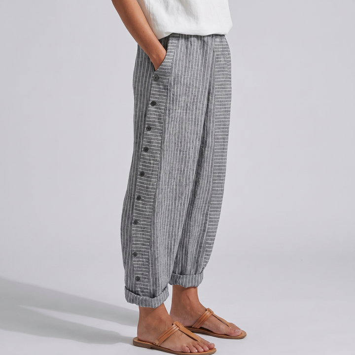 Tess | Gestreepte Paneel Knop Broek