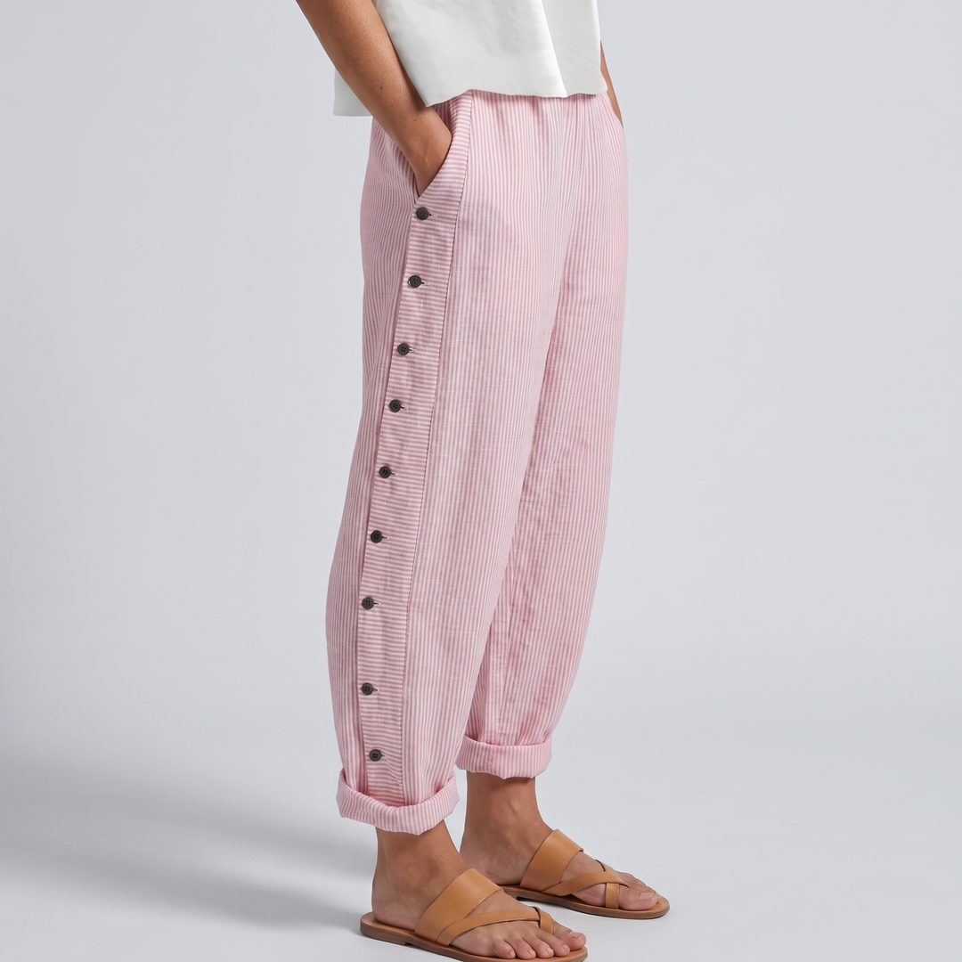 Tess | Gestreepte Paneel Knop Broek