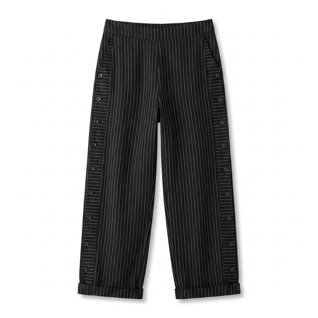 Tess | Gestreepte Paneel Knop Broek