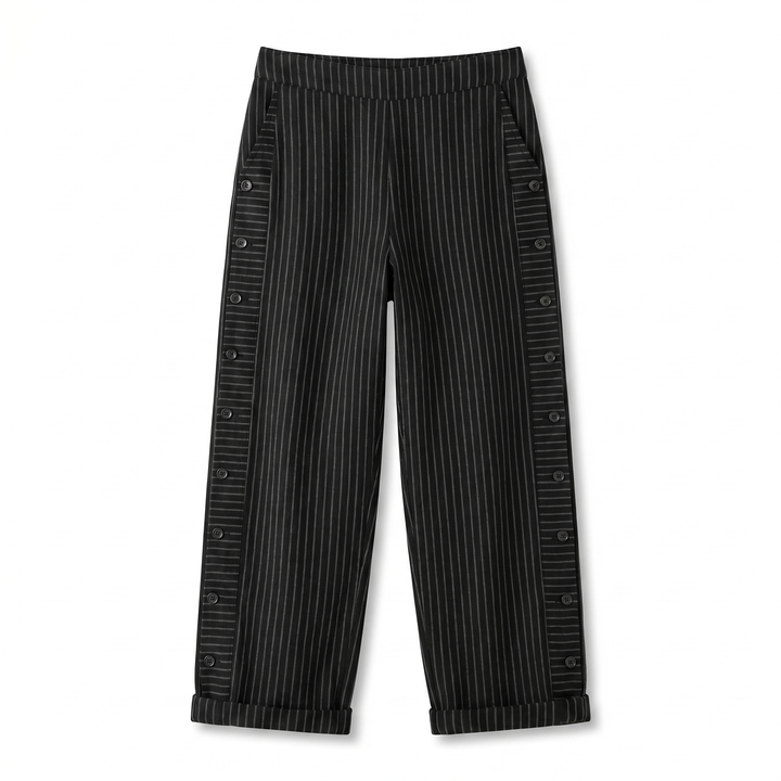 Tess | Gestreepte Paneel Knop Broek