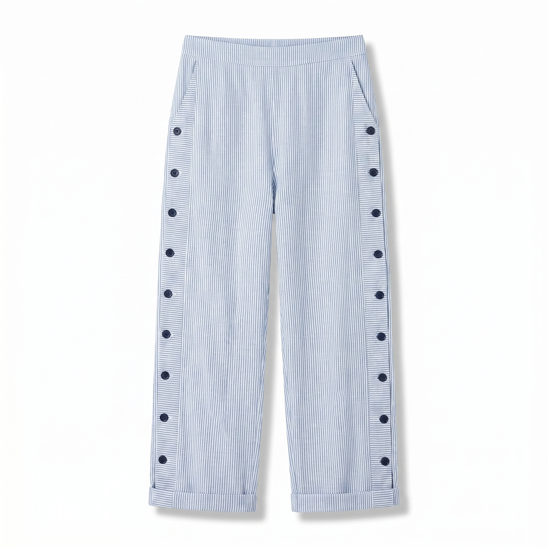 Tess | Gestreepte Paneel Knop Broek