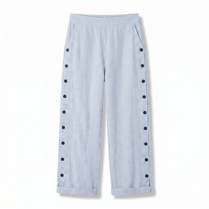 Tess | Gestreepte Paneel Knop Broek