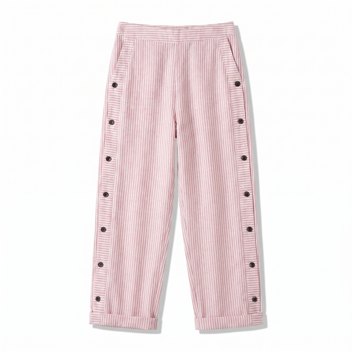 Tess | Gestreepte Paneel Knop Broek